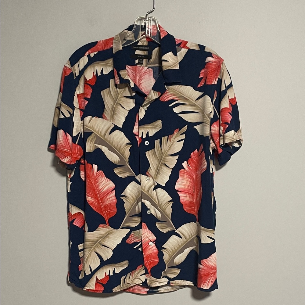 Banana Republic Slim Fit Blue and Tan Floral Button Down Shirt Size Medium